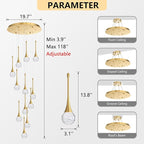 118 inches Modern Glam Crystal Chandelier for High Ceiling LED Dimmable Ceiling Pendant Light Staircase Foyer Enterway Living Room Chandelier Lighting Antique Gold 12 Lights