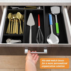 Black Bamboo Drawer Organizer - Silverware&Utensil Holder Organizer for Kitchen Drawers, Multi-Use Drawer Dividers Boxes for Bathroom Counter，Cabinet, Garage, Office Desk, Makeup, Jewelry (12*6*2.5)