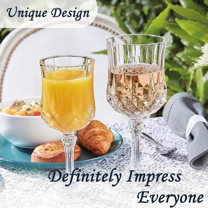 Plastic Wine Glasses，Plastic Goblets Vintage Style Cordial Drinking Glasses for Wedding Reception, Grand Event Party Supplies (24, transparent)