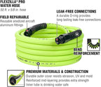 Flexzilla Pro Water Hose with Reusable Fittings, 5/8 in. x 50 ft., Heavy Duty, Lightweight, ZillaGreen - HFZWP550-E