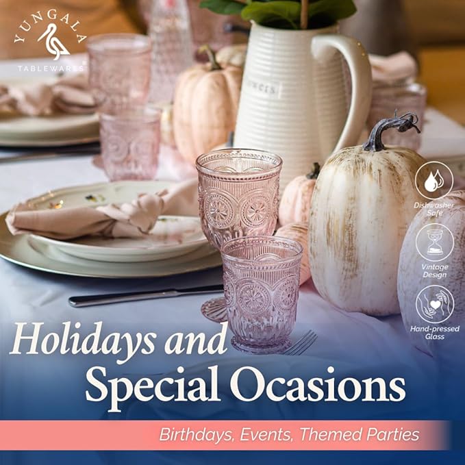 Yungala Pink Wine Glasses, set of 6 pink goblets handcrafted from pink glass (not painted or coated) ensuring your glassware is dishwasher safe and the color won't peel or chip.