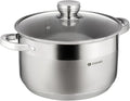 Daniks Standard Stainless Steel Stock Pot with Glass Lid – Induction 7 Quart, Dishwasher Safe, Measuring Scale, For Soup, Pasta, Stew, Silver