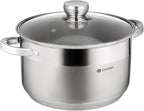 Daniks Standard Stainless Steel Stock Pot with Glass Lid – Induction 7 Quart, Dishwasher Safe, Measuring Scale, For Soup, Pasta, Stew, Silver