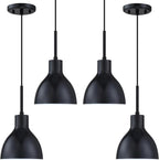 4 Pack 1 Light Industrial Hanging Indoor Kitchen Island Pendant Ceiling Light Fixtures Black Finish,5.9" Drum Metal Shade for Bar Dining Room Living Room Over Sink