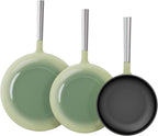 KOKHUB Non Toxic Frying Pan Set 3 Piece, Titanium Enameled Cast Iron Skillets, 8" 9.5" 11" Non Stick PFOA Free Cooking Pans, Dishwasher & Oven Safe Cookware, All Cooktops Compatible, Sage Green