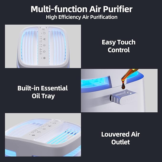 POMORON 4-in-1 Air Purifiers for Home, Air Ionizer Negative Ion Generator, H13 HEPA Filter, UV, Covers 1250 Ft² 99.97% Removal Rate for Pollen Smoke Pet Dander Air Cleaner for Bedroom, MJ002H, White