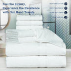 Casa Lino Bath Towel Set of 8 (2 Bath Towels, 4 Wash Cloths & 2 Hand Towels for Bathroom) - 100% Cotton - Highly Absorbent & Quick Dry - Guest Room Essentials for Bathroom Set - (White)