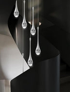 H86 Pendant Lights Kitchen Island 6-Lights Pendant Chandelier for Dining Room Hallway Stairwell,Silver Chandelier Suit for Sloping Ceiling LED Dimmable 2700K-6000K