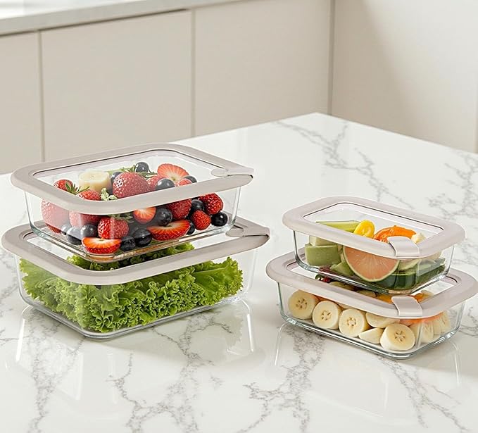 Glass Food Containers with Glass Lid (Grey-J4R)