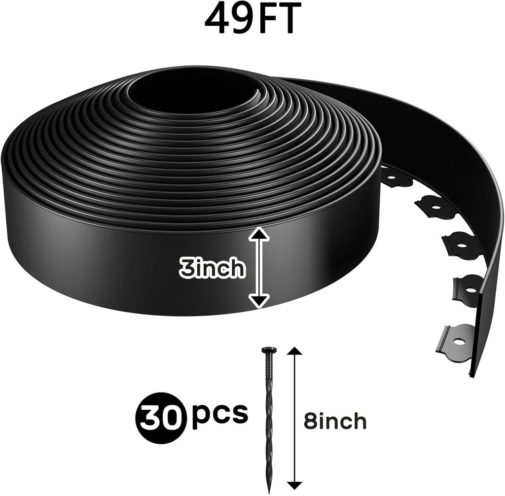 AGTEK Garden Edging 49FT Landscape Edging Kit 3 Inch Height Plastic Garden Border No Dig Lawn Border for Yard Flower Bed with 30 Stakes