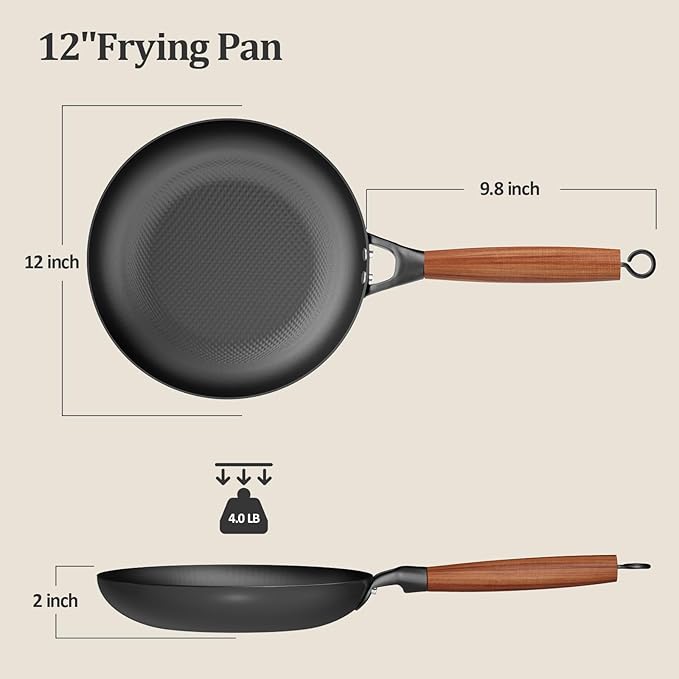 YUTANN Nonstick Frying Pan 12 inch, Ceramic Cast Iron Skillet, Lightweight Pre-seasoned Cast Iron Pan with Detachable Handle, Dishwasher & Oven Safe, Free of PFAS and PFOA