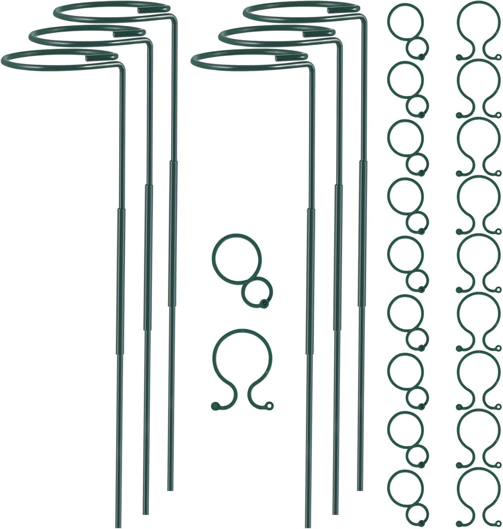 Plant Stake Support - 6 Pack Adjustable Height 16" or 30", Garden Support Stake Plant Cage Support Rings, Single Stem Plant Support Stakes, for Flowers Amaryllis Tomatoes Peony Lily Rose (30inch)
