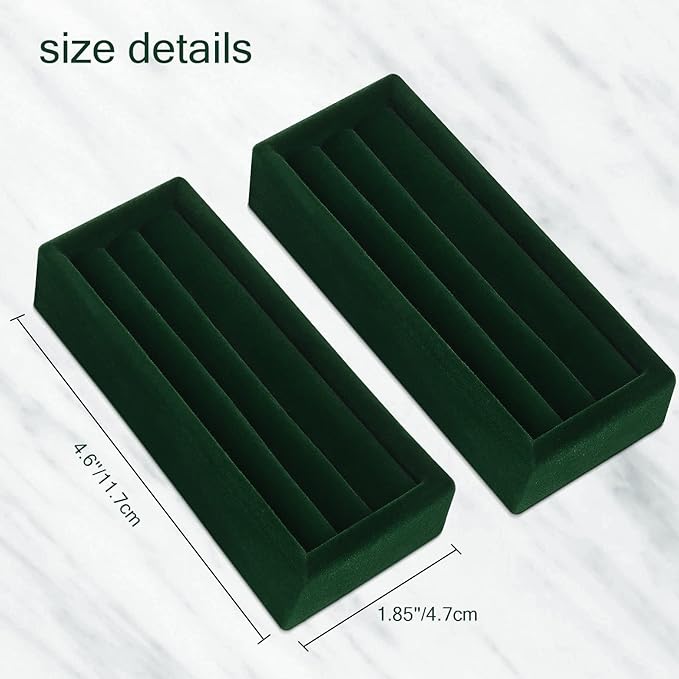 Small Jewelry Tray-Ring Organizer 2PCS Premium Velvet Rings Earrings Display Tray Storage Insert Holder for Jewelry Box, Drawer, Dresser (3 Slots, Green)
