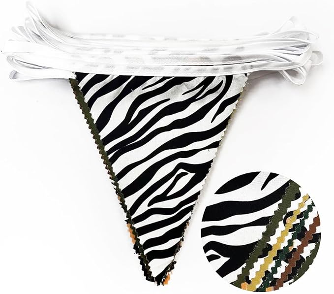 32Ft Jungle Safari Party Decorations Sage Green Brown Wild Animal Leopard Zebra Print Triangle Flag Fabric Banner Pennant Garland Streamers for Cheetah Birthday Baby Shower Party Decor Supplies