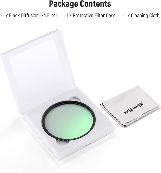 NEEWER 43mm Black Diffusion 1/4 Filter Dreamy Soft Cinematic Camera Lens Effect Filter Ultra Slim Water Scratch Resistant Optical Glass Multiple Nanocoatings for Video/Vlog/Portrait Photography