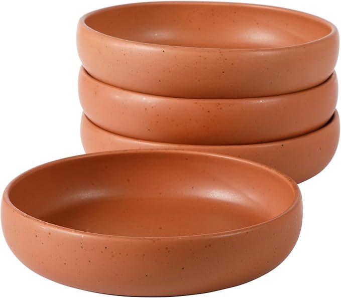 Bloomhouse Corsica Clay 4 Piece Dinner, Pasta, Meal Bowl Set - Burnt Apricot Terracotta