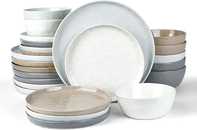 Famiware Mars Plates and Bowls Set, 24 Pieces Dinnerware Sets, Dishes Set for 8, Multi-color