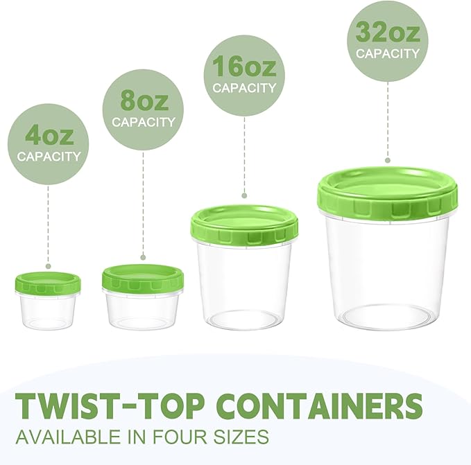 4 oz Small Plastic Containers with Lids, 6 Pack Stackable Small Freezer Containers, Reusable 1/2 Cup Food Containers for Snack Puree Fruit, with Pen and Brush, Microwave & Dishwasher Safe
