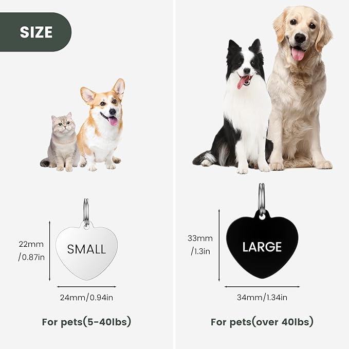 YEHANTI Personalized Dog Tags Engraved for Pets - Stainless Steel Custom Dog Cat Tag with Various Cute and Beautiful Icons, Double Sided Engraved Pet ID Tags Dog Name Tag, Heart