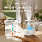 Dreo Humidifiers for Bedroom, 3L Top Fill 30H & 26dB Quiet Runtime for Large Room, Cool Mist Ultrasonic Humidifier with Humidity Sensor, Night Light for Home, Baby, Nursery, Plants, 360° Nozzle, White