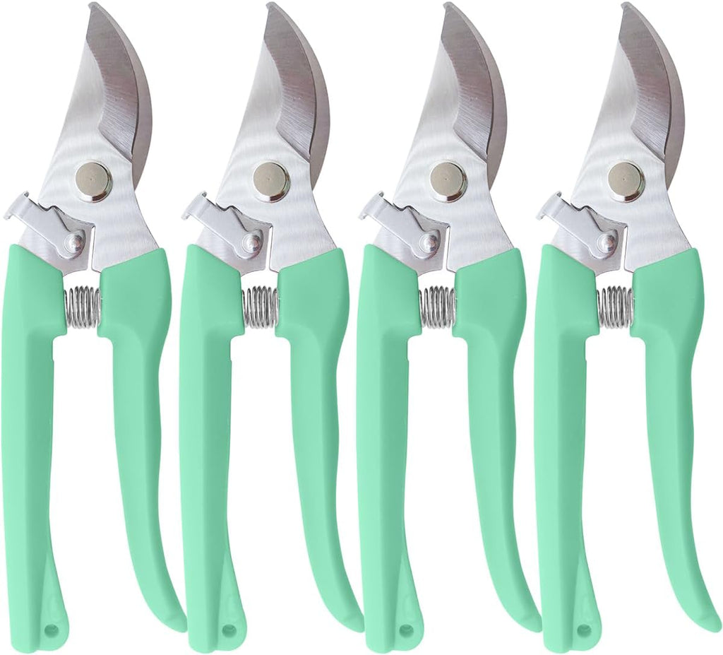 Pruning Shears for Gardening, 4 Pack Garden Scissors for Cutting Fresh Flowers, Floral Clippers for Plants, Fruits (Green)