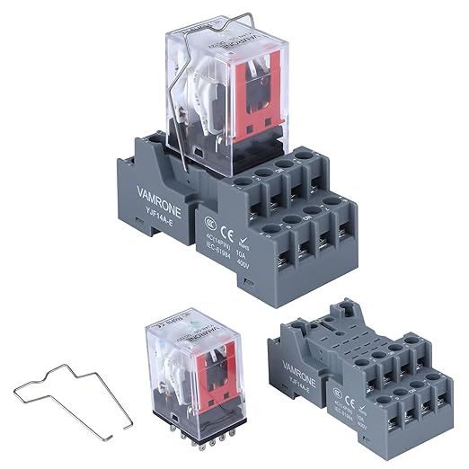 Electromagnetic Power Relay, 14-Pin 5 AMP 12V DC Relay Coil with Socket Base, LED Indicator, 4PDT 4NO 4NC - MY4NJ [Applicable for DIN Rail System]