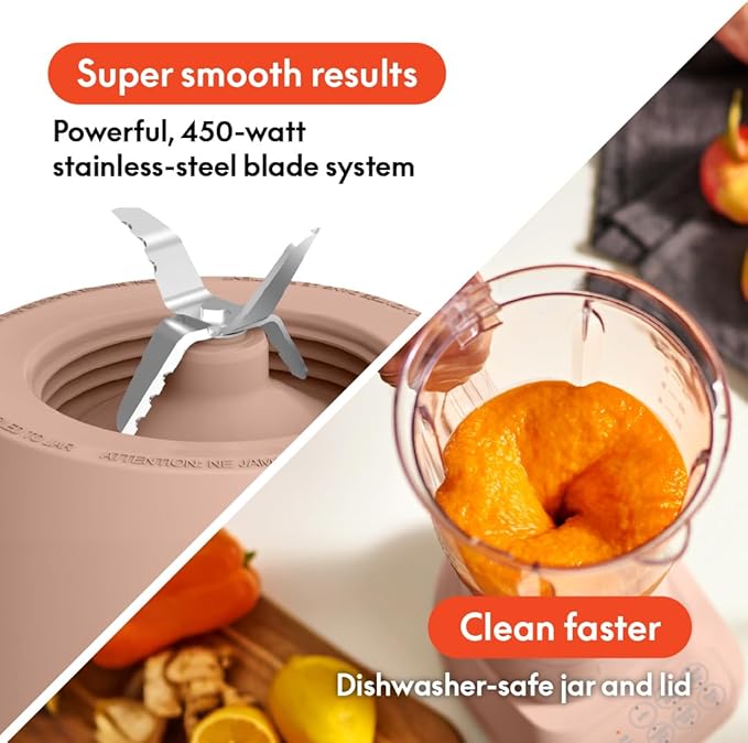 bella 10 Speed Countertop Blender, Juicer & Smoothie Maker, Fits-anywhere™ Kitchenware, Slim Flip & Store Design, Dishwasher Safe 48oz Capacity Pitcher & Lid, Stainless Steel Blade, 450 Watt, Blossom