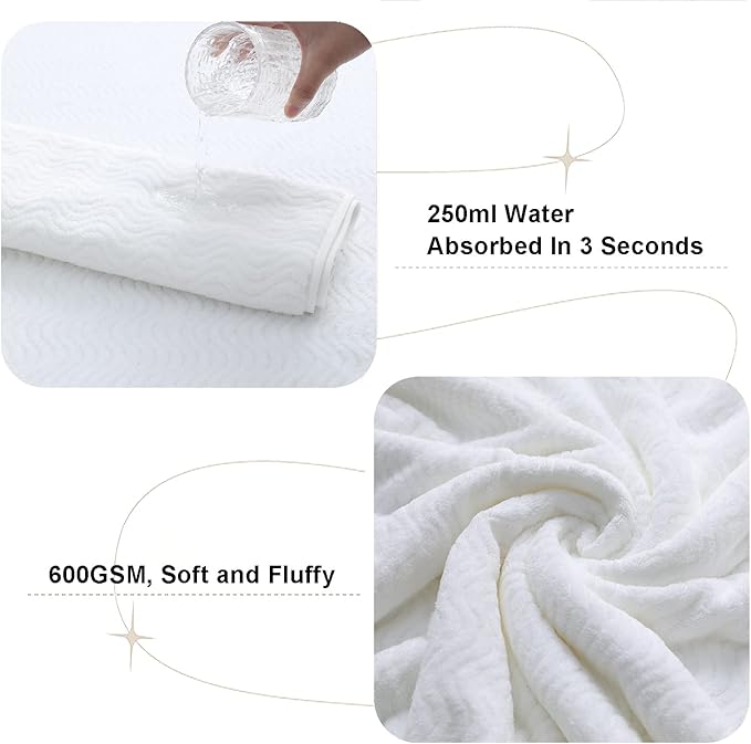 White Bathroom Towels Set of 4, 35x70 Inches Oversized Bath Towels Extra Large Microfiber Shower Towels Textured Ultra Soft Absorbent Quick Dry Towel Bath Sheets for Adults Bathroom Hotel Spa