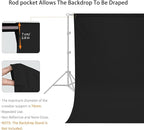 8X10 FT Black Backdrop, 100% Polyester Photography Background Curtain Screen, Foldable Black Screen Washable for Professional Photoshoot Portraits Party Video Studio