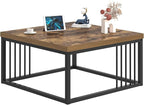 FOLUBAN Modern Coffee Table, Square Center Table for Living Room, Industrial Rustic Wood and Metal Cocktail Tea Table, 31.5 Inch, Brown