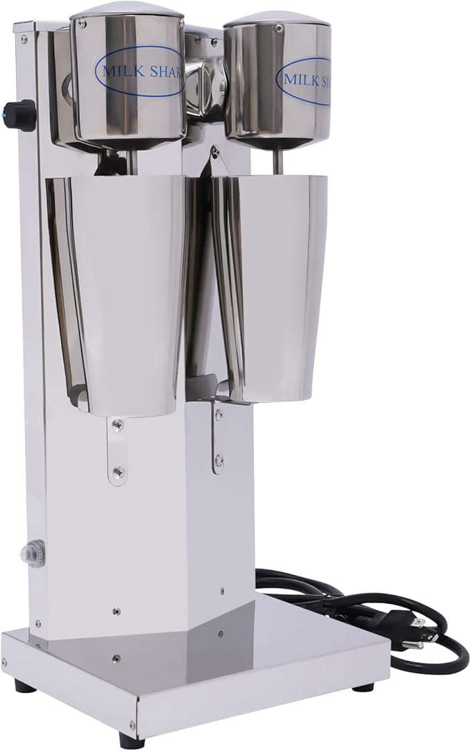Milk Shaker Machine Double Head, 110V Commercial Stainless Steel Milk Shaking Machine, Electric Milkshake Maker with 2Pcs 800ml Cups, Speed Adjustable