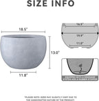 Kante 19.9" Dia Round Concrete Planter, Outdoor/Indoor Large Bowl Plant Pots with Drainage Hole and Rubber Plug for Garden Patio Balcony Home, Gray