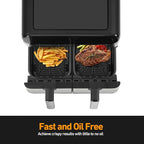 Panana XL 9.5 Quart 8 Preset Cooking Functions 2-Basket Air Fryer with 2 Frying Baskets, Match Cook & Smart Finish to Bake, Roast, Reheat, Broil, Dehydrate & More for Quick, Easy Meals
