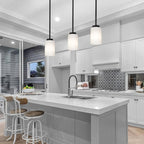 Black Pendant Light Fixture with Opal White Glass, Farmhouse Mini Chandelier for Kitchen Island Hallway
