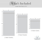 100% Combed Cotton Bathroom Towel Set of 3- 1 Bath Towel, 1 Hand Towel, 1 Wash Cloth, Sustainable, Soft, Highly Absorbent 3 Piece Cotton Bath Towel Set Ideal for Hotels, Spa, Bathroom, Dorm, White