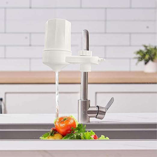 Faucet Mount Water Filter for Sink Faucet Tap Water Filter for Kitchen Sink 4-Stage Advanced Filtration Reduces Chlorine Heavy Metals Easy Install Compatible with Standard Faucets 1 Pack (White)