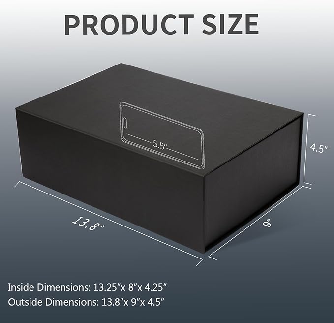 Large Black Gift Box,13.75"x9"x4.5", Gift Boxes with Magnetic Lids for Presents Closure Gift Packing for Birthday,Christmas, Halloween,Wedding,Bridal Gifts,Mother's Day Gift Packging