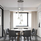 7 Lights Cluster Pendant Light, Brushed Black Modern Crystal Entryway Chandelier, High Ceiling Foyer Pendant Hanging Light Fixture for Staircase Dining Room
