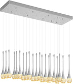 24-Lights Raindrop Chandeliers for Dining Room, Chrome Rectangular Pendant Lights Fixture,Teardrop Pendant Lights Kitchen Island, Adjustable Rectangular Chandelier for Entryway Foyer High Ceiling