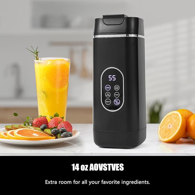 Portable Personal Blender with 12 Stainless Steel Blades – USB Rechargeable for Smoothie Shakes,14 Oz/420ML Cup and Extra Handle Lid, for Travel Sports Gym (Black)