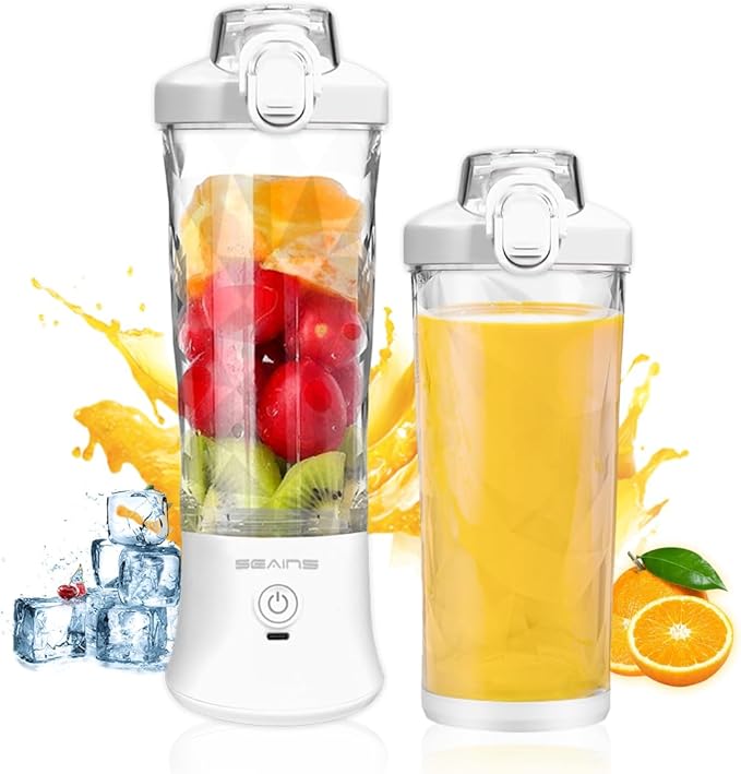 Portable Blender with 20 Oz Travel Cup, 6 Blades, USB Rechargeable for Shakes, Smoothies, Gym, Kitchen and Outdoors (White)
