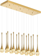 14-Light Modern LED Pendant Lighting Fixture for Kitchen Island Raindrop Crystal Chandelier Gold Chandelier for Dining Room High Ceiling Chandeliers for Staircase Foyer Hallway Villa