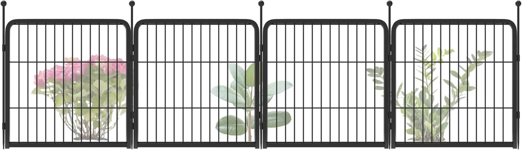 FXW Garden Fence Outdoor for The Yard – 24in(H) x 7.6ft(L) Heavy Duty Metal Animal Barrier for Dog and Rabbit, Decorative Dog Fence, 4 Panels, Black