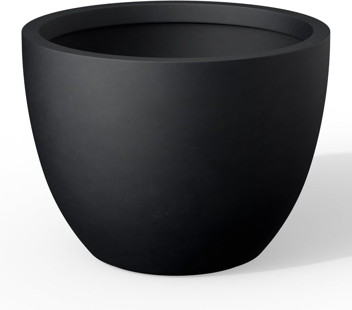 Kante 14.2 Inch Round Concrete Planter - Classic Large Indoor/Outdoor Plant Pot with Drainage Hole and Rubber Plug, Suitable for Gardens and Patios, Black
