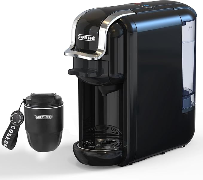 MK-603 Mini Multi Pod Coffee Maker with 9 oz Portable Coffe Cup, Hot/Cold Single Serve Espresso Machine, 4-in-1 Brewer Compatible with K Cup,Nes Original/DG Capsule and Ground,Black