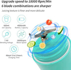 Mint Blue Personal Blender with 6 Blades, 20 Oz Travel Cup and Lid, USB Rechargeable for Shakes, Smoothies, Gym and Kitchen
