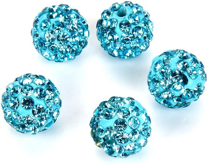50pcs Adabele Grade A Suncatcher Crystal Rhinestone Pave Loose Beads 12mm Aquamarine Blue Polymer Clay Disco Ball Spacers Compatible with Shamballa All Craft Jewelry Making DB12-10
