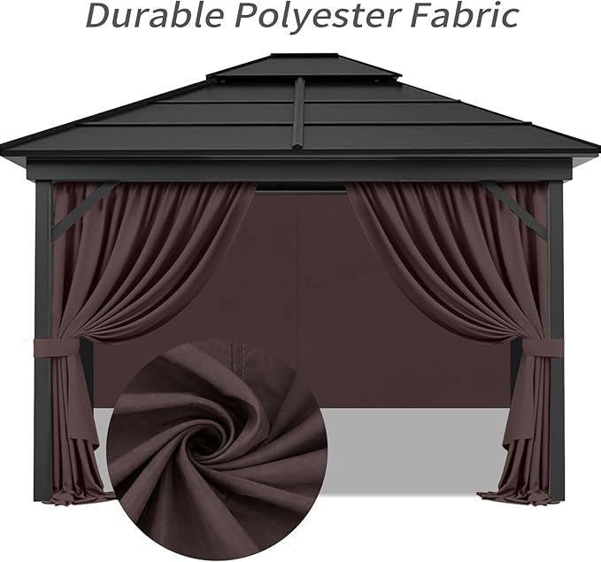 Gazebo Privacy Curtains 10' x 10' with Zipper 4-Panels Side Wall Universal Replacement for Patio, Outdoor Canopy, Garden and Backyard Coffee Brown(Curtain Only)