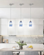 Mini Art Glass Dark Blue Pendant Lights Kitchen Island Hand Blown Mini Glass Pendant Lights with Brush Nickel Finish Adjustable Cord for Kitchen Over Sink,Hallway,Dining Room,Stairsway