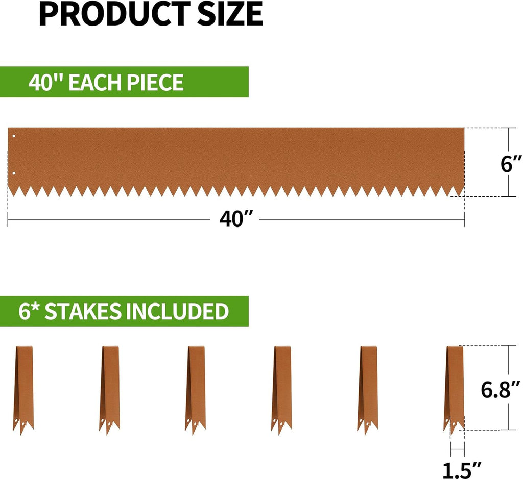 Steel Landscape Edging 6-Pack 40" L x 6" H Strips Steel Garden Bed Metal Borders Hammer-in 40 Gauge Edging Border with 6 Clips Bendable Metal Edge for Garden Yard Park Lawn(Brown, 20Ft)